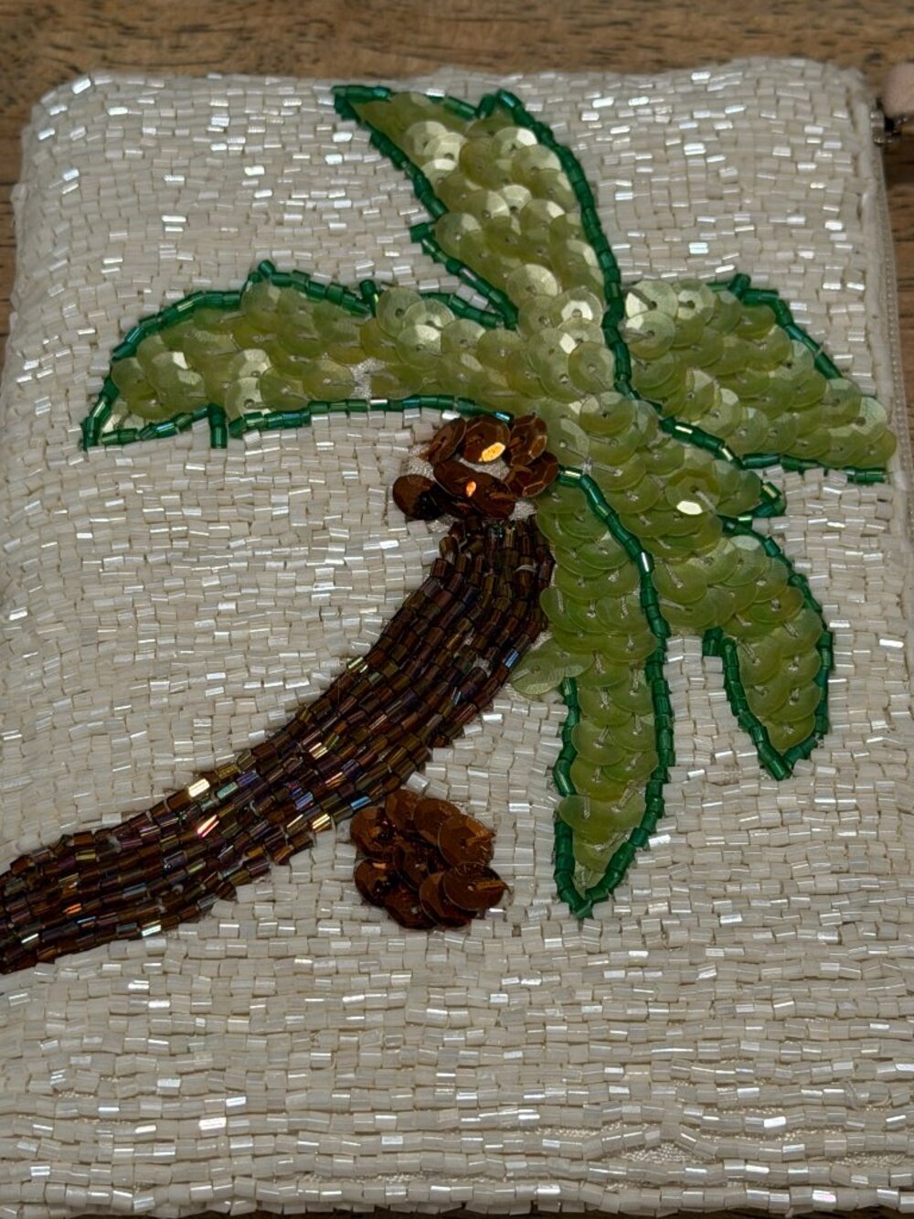 Cream Beaded Wristlet Clutch with Sequin Palm Tree – Like New OS - Picture 3 of 5